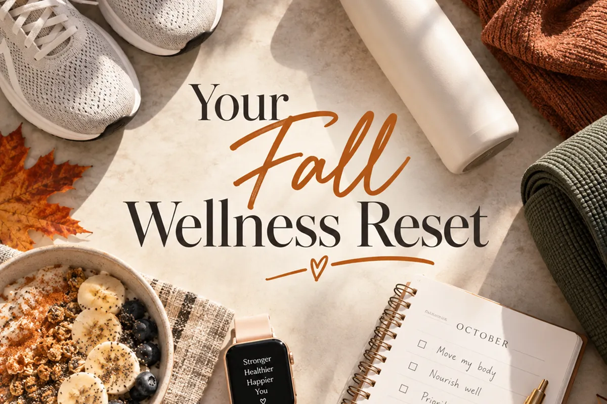 Fall wellness routine featuring healthy seasonal foods, outdoor activity, restful sleep, and hormone health habits